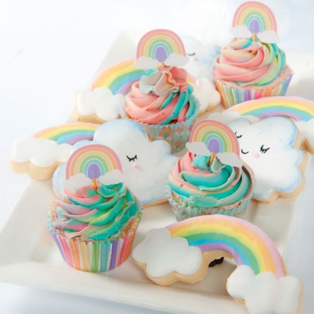 rainbow-pastel-paper-cupcake-cake-topper-decoration-x-12|J148|Luck and Luck| 1