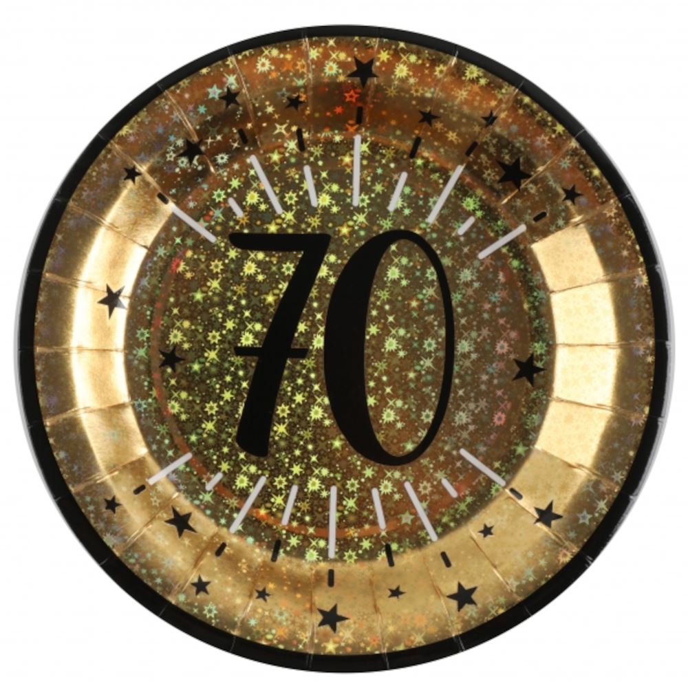 black-and-gold-age-70th-birthday-paper-plates-x-10|678900000070|Luck and Luck| 1