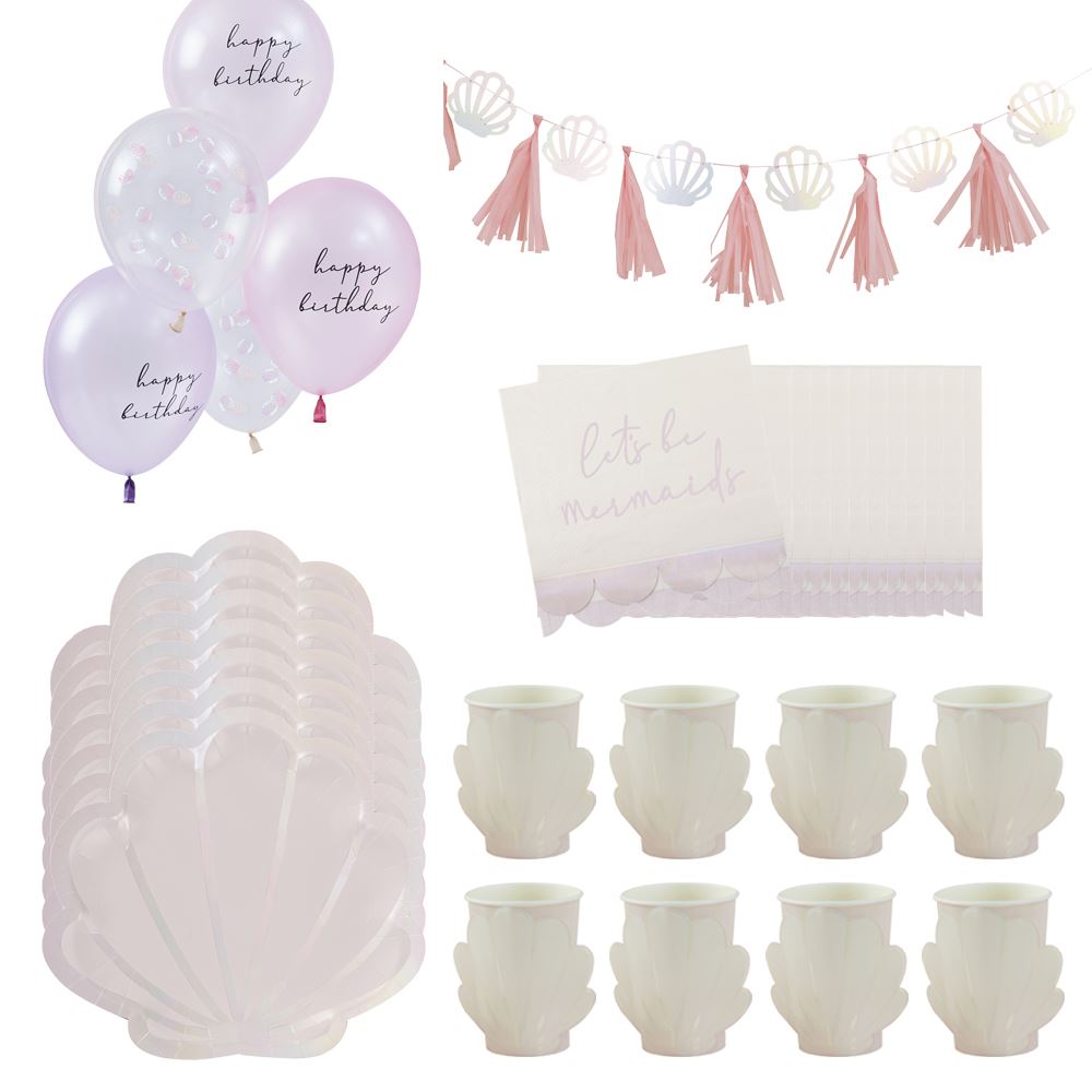 mermaid-party-pack-deluxe-plates-cups-napkins-balloons-and-garland|LLMERMAIDDELUXEPP|Luck and Luck| 1