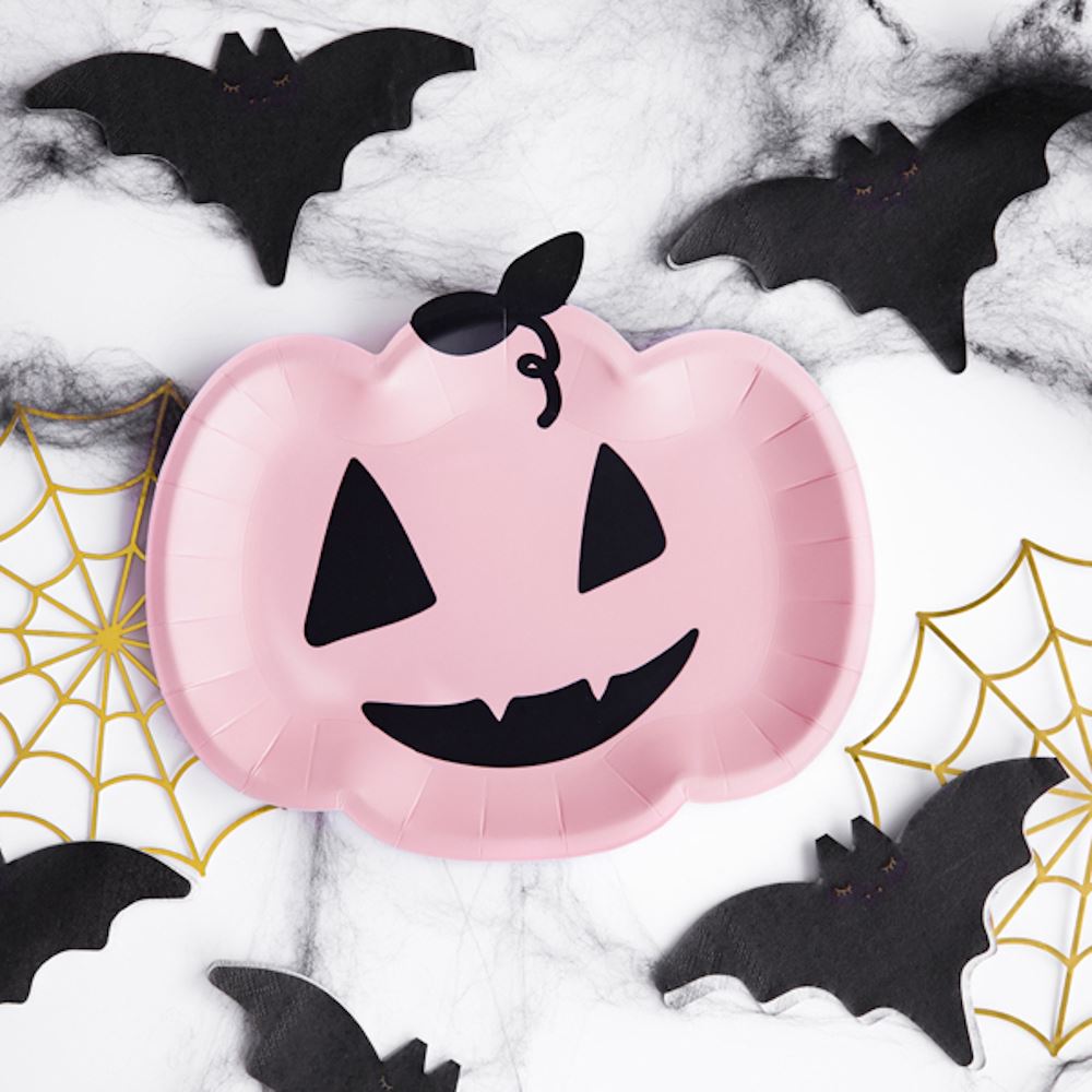 pink-halloween-party-pumpkin-plates-x-6|TPP62|Luck and Luck| 1