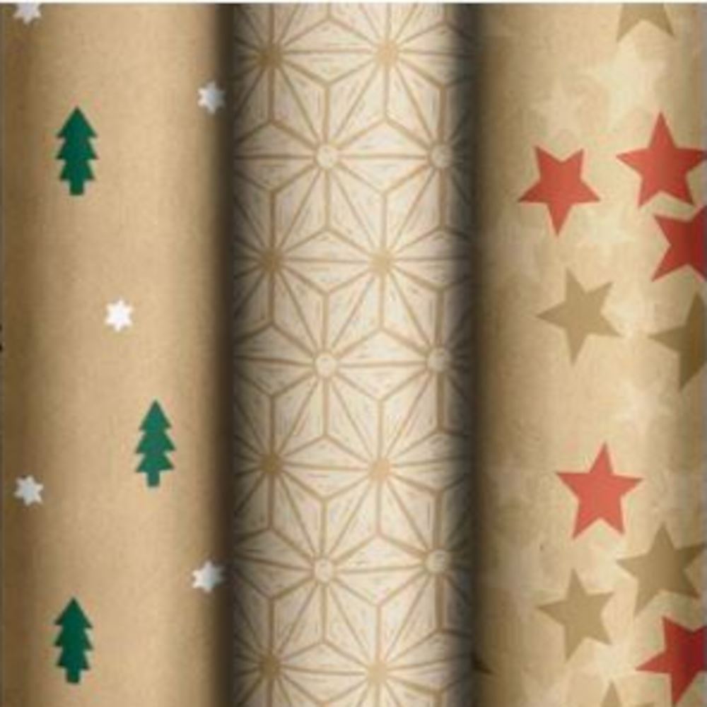 christmas-recycled-wrapping-paper-stars-trees-snowflakes-3-x-3m|RW22RECYCLED2|Luck and Luck| 1
