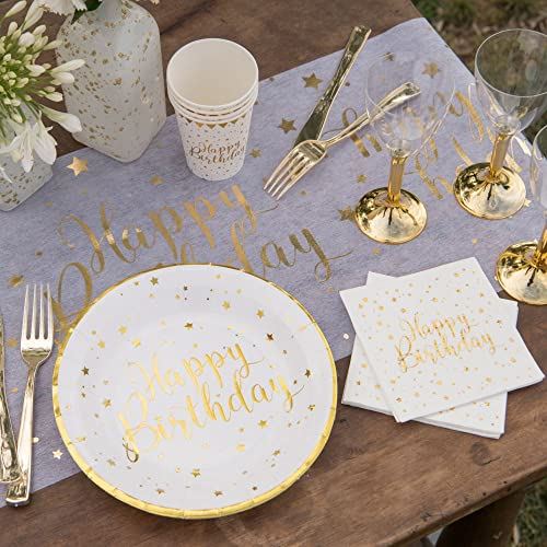 gold-happy-birthday-party-pack-plates-cups-napkins-table-runner|LLGOLDHBPP2|Luck and Luck| 1