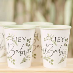 botanical-hey-baby-shower-paper-party-cups-x-8|BAB120|Luck and Luck| 1