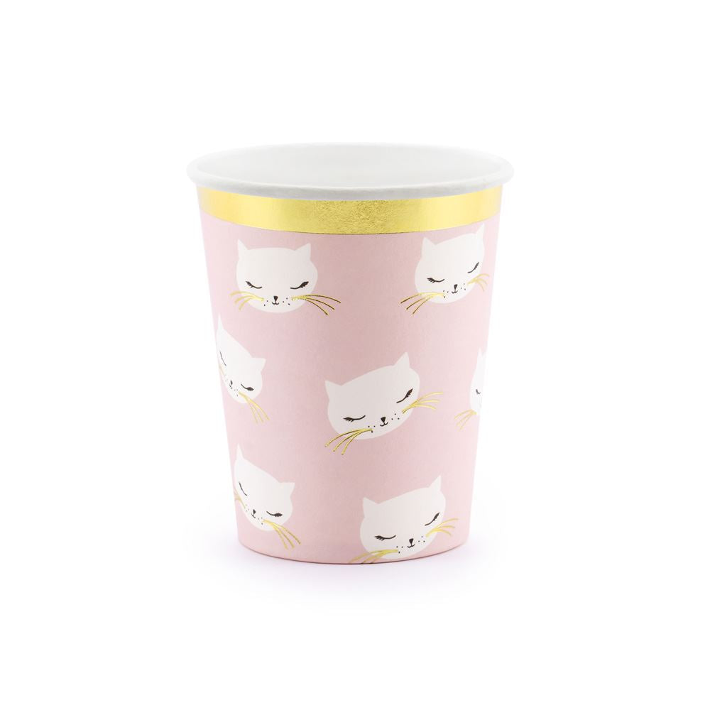 pink-paper-party-cups-with-cat-kitten-design-x-6|KPP42|Luck and Luck| 1