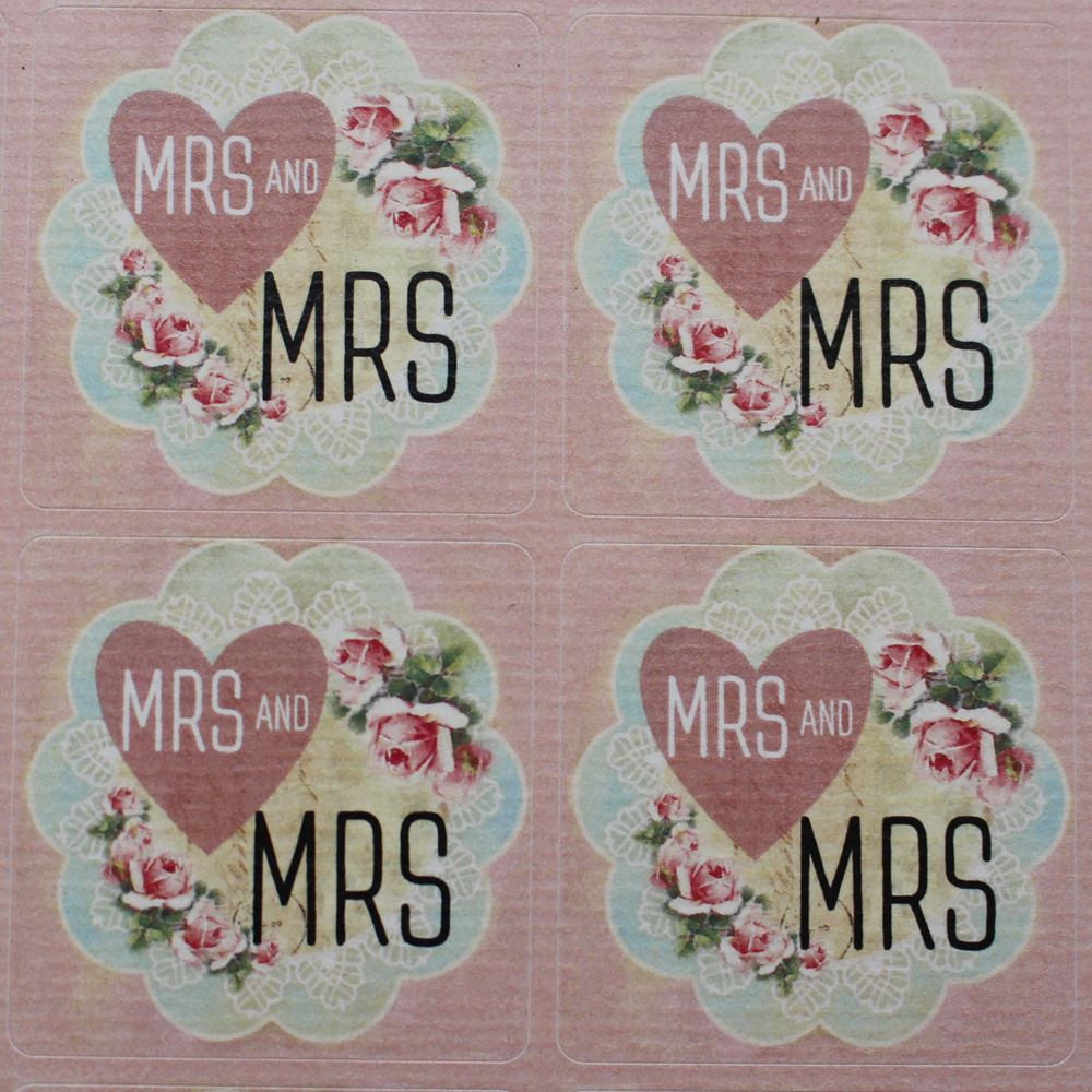 mrs-and-mrs-wedding-stickers-floral-square-stickers-sheet-of-35-stickers|LLWED018|Luck and Luck|2