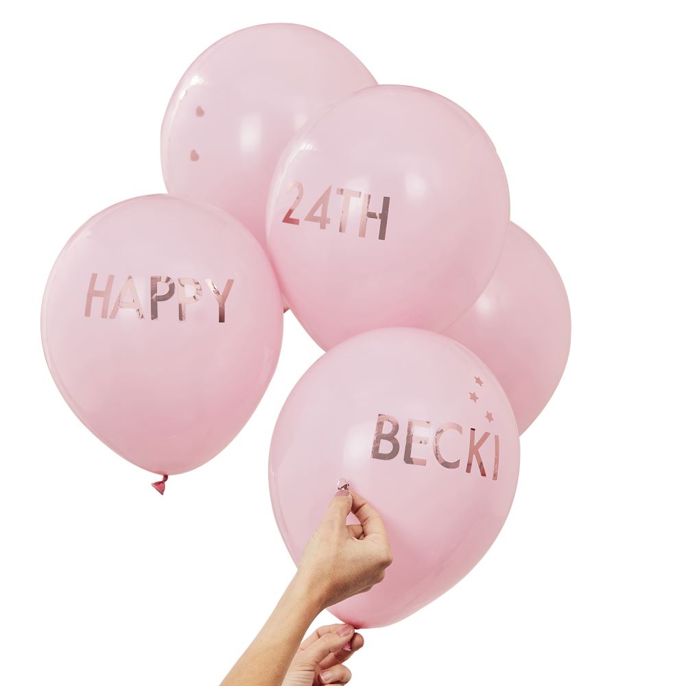 pink-and-rose-gold-personalised-party-balloons-kit-x-5|MIX156|Luck and Luck|2