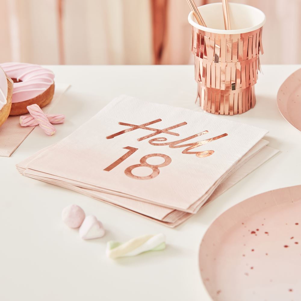 hello-18th-birthday-paper-party-napkins-rose-gold-x-16|MIX133|Luck and Luck| 1