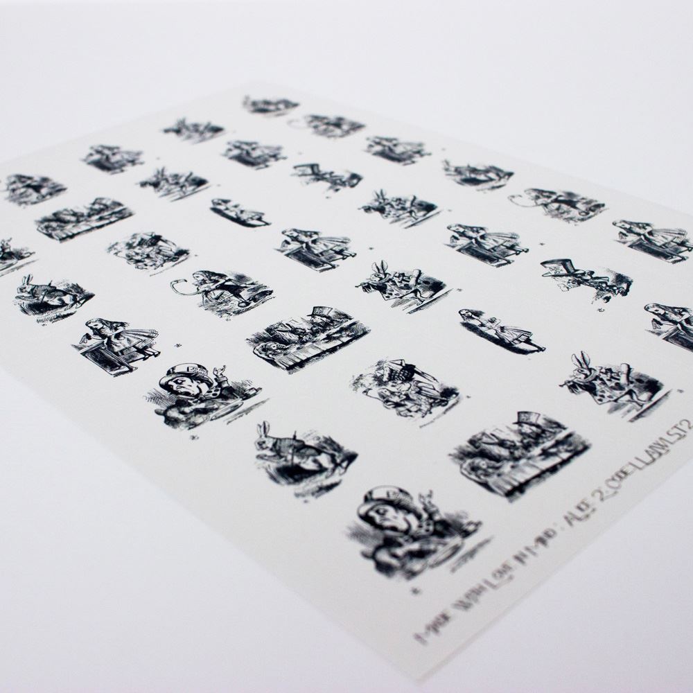 alice-in-wonderland-sticker-sheet-black-and-white-with-35-square-stickers|LLAIWLST2|Luck and Luck| 3