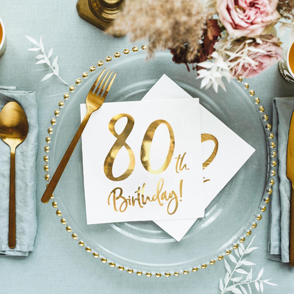 80th-birthday-paper-party-napkins-gold-and-white-x-20|SP337780008|Luck and Luck| 1