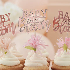 baby-in-bloom-cupcake-toppers-foiled-with-paper-flowers-x-12|BL-108|Luck and Luck| 1