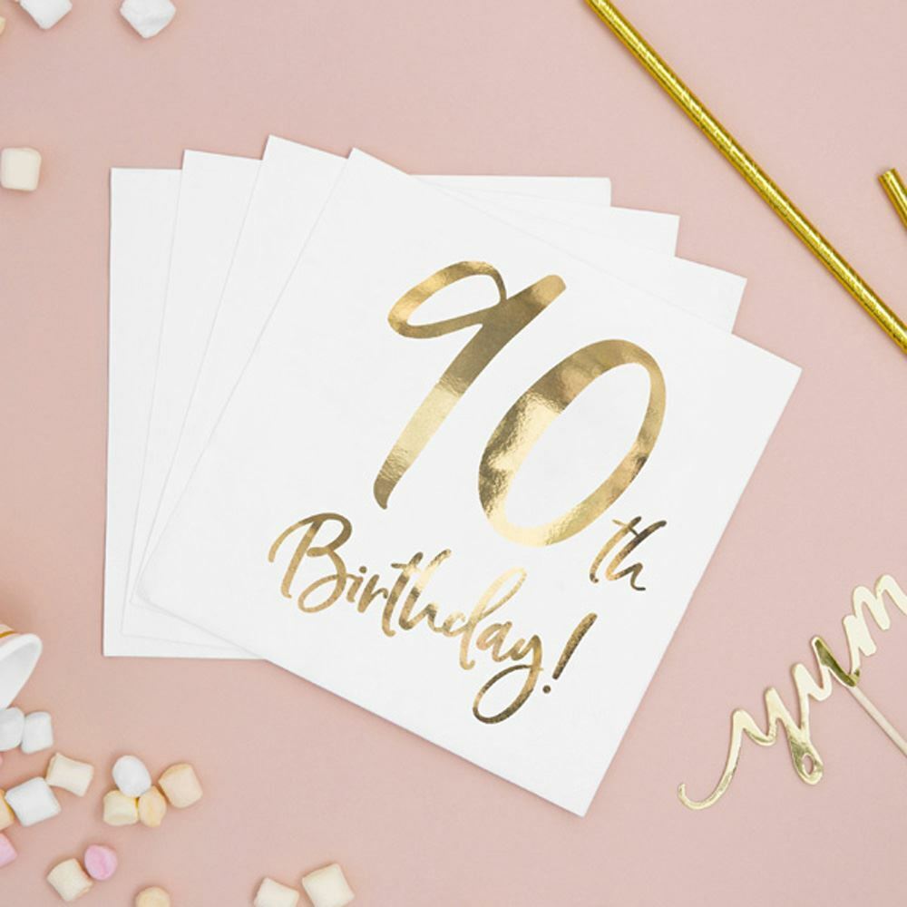 90th-birthday-paper-party-napkins-gold-and-white-x-20|SP33-77-90-008|Luck and Luck|2