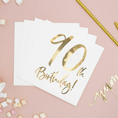 90th-birthday-paper-party-napkins-gold-and-white-x-20|SP33-77-90-008|Luck and Luck|2