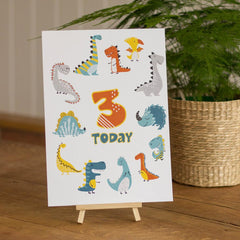 dinosaur-birthday-age-3-sign-and-easel|LLSTWDINO3A4|Luck and Luck| 1