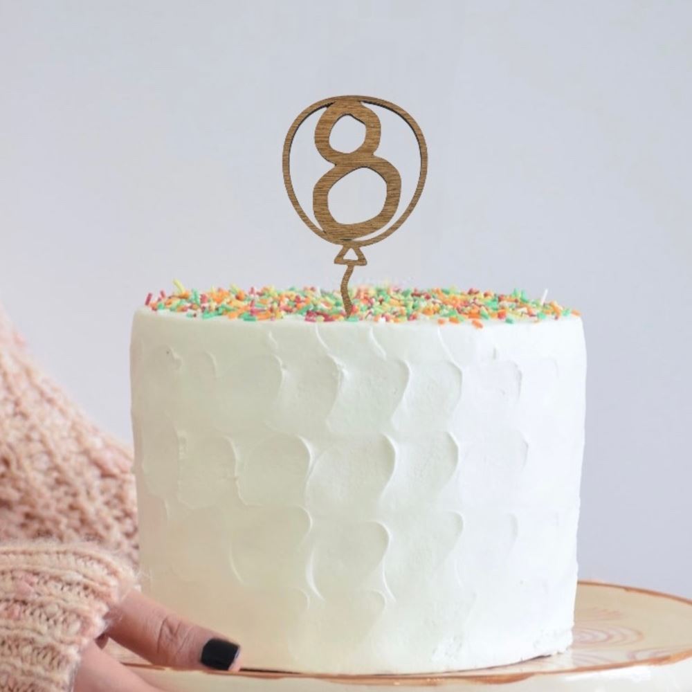 oak-veneer-number-8-balloon-birthday-cake-topper|LLWWBALLOON8CTO|Luck and Luck| 1