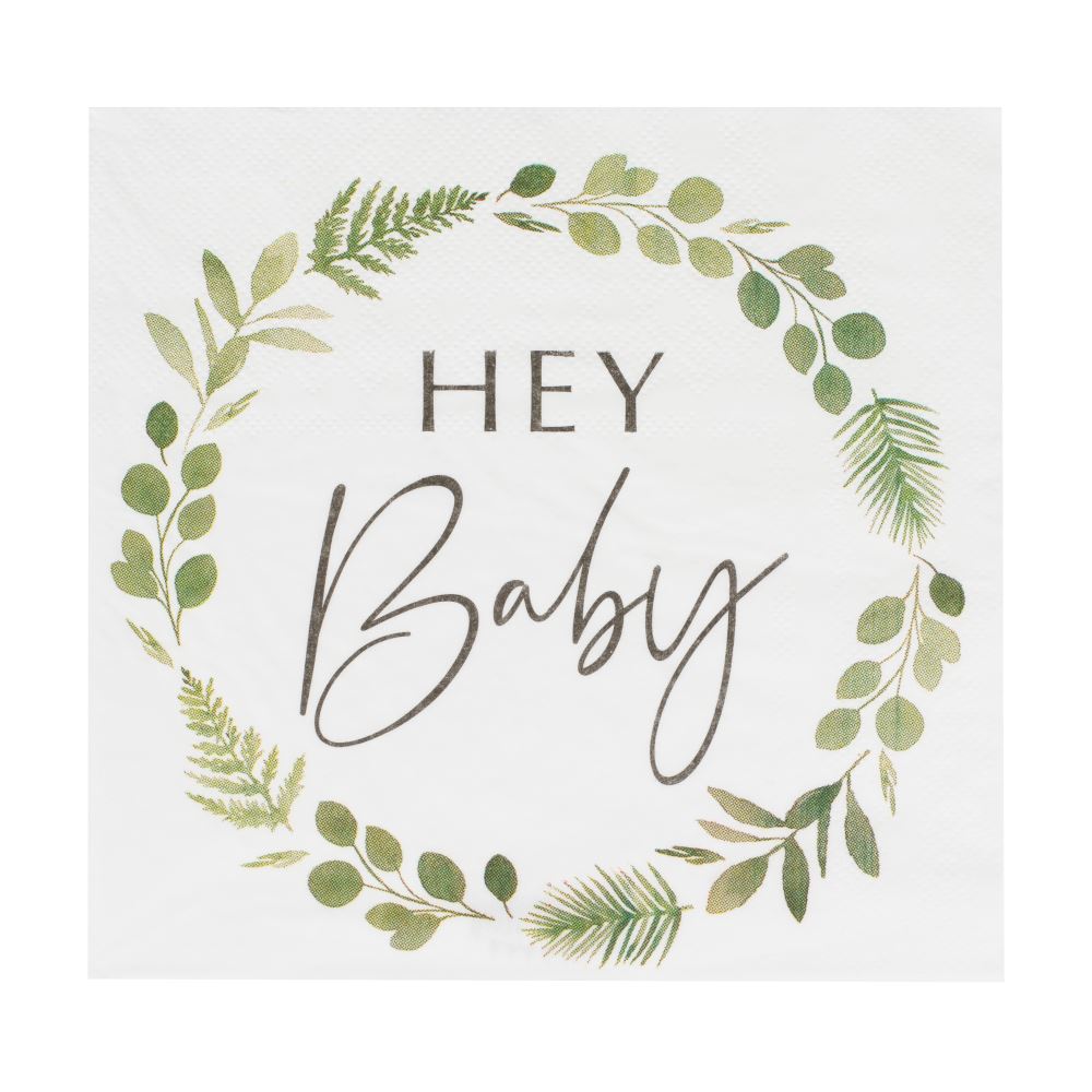 hey-baby-shower-botanical-paper-party-napkins-x-16|BAB124|Luck and Luck|2