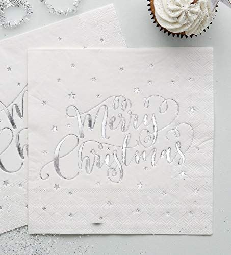 silver-foiled-merry-christmas-white-paper-napkins-x-20-3-ply-33cm-square|MS-137|Luck and Luck| 1