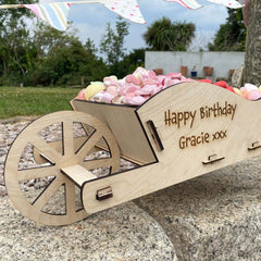wooden-personalised-wheelbarrow-sweet-stand-large-party-event|LLWWWBSSP|Luck and Luck|2