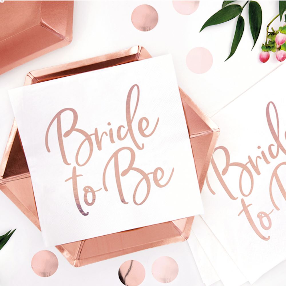 bride-to-be-paper-napkins-white-rose-gold-hen-party-wedding-x-20|SP3376019R|Luck and Luck| 1