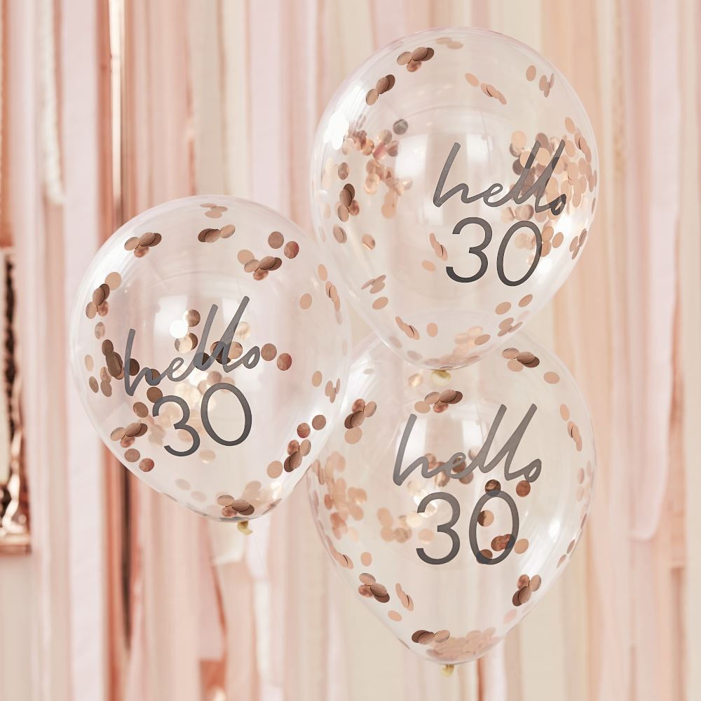 hello-30-rose-gold-party-balloons-30th-birthday-balloons-x-5|MIX107|Luck and Luck| 1