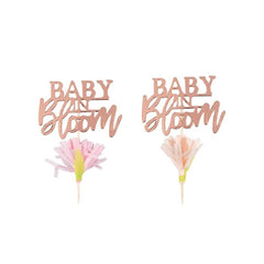 baby-in-bloom-cupcake-toppers-foiled-with-paper-flowers-x-12|BL-108|Luck and Luck|2