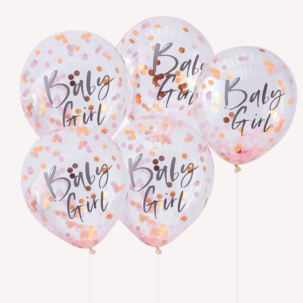 rose-gold-and-pink-baby-girl-confetti-balloons-x-5-baby-shower|TW-801|Luck and Luck| 1