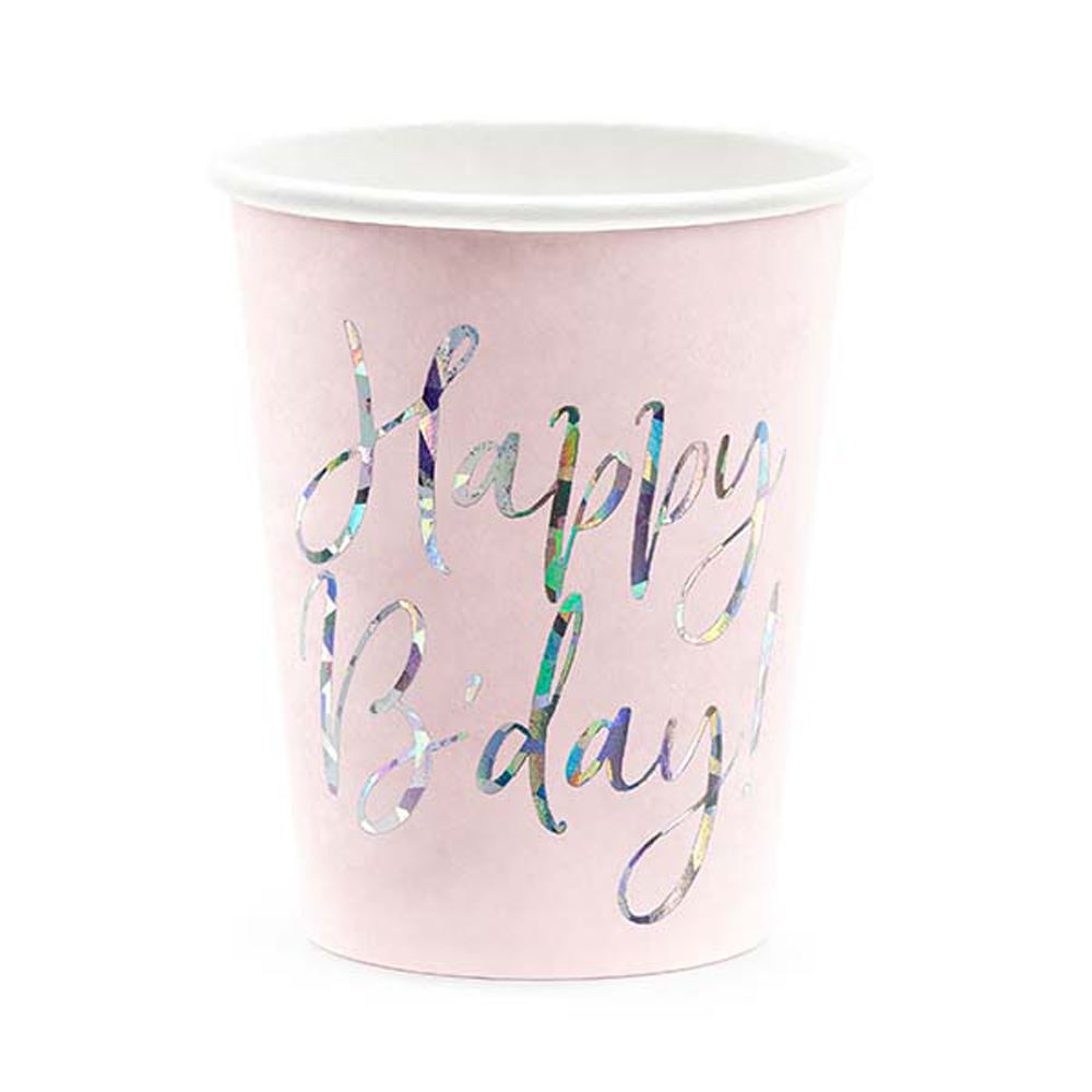 pink-happy-b-day-paper-party-cups-x-6|LKPP63081PJ|Luck and Luck|2