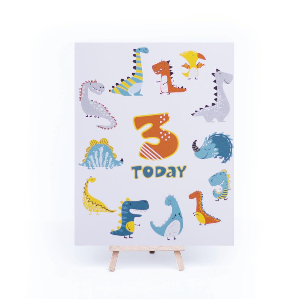 dinosaur-birthday-age-3-sign-and-easel|LLSTWDINO3A4|Luck and Luck|2