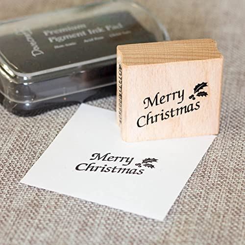 merry-christmas-with-holly-wood-mounted-stamp-and-black-ink-pad|LL110AStamp|Luck and Luck| 1