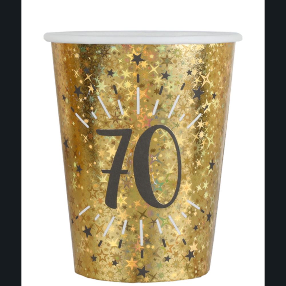 Black and Gold Age 70 Paper Party Cups x 10|678800000070|Luck and Luck| 1