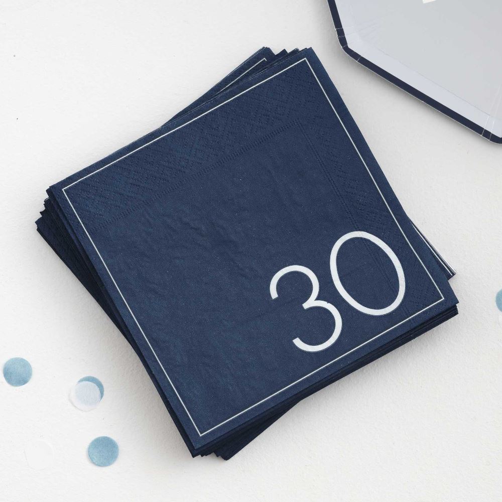 navy-blue-30th-birthday-paper-party-napkins-x-16|MA-431|Luck and Luck| 1