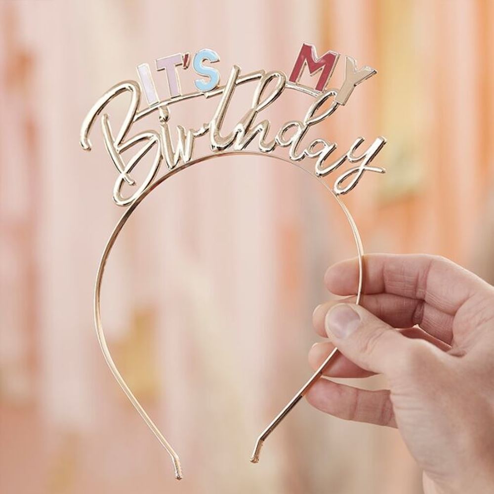 it-s-my-birthday-headband-gold-and-pastel|HAP-111|Luck and Luck| 1