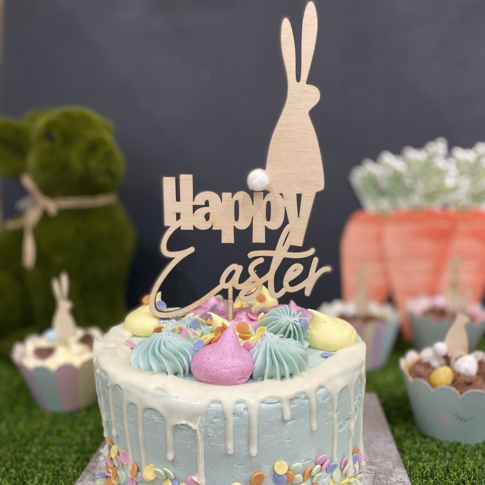 happy-easter-bunny-cake-topper-with-pom-poms|LLWWHEBUNNYCT|Luck and Luck| 1