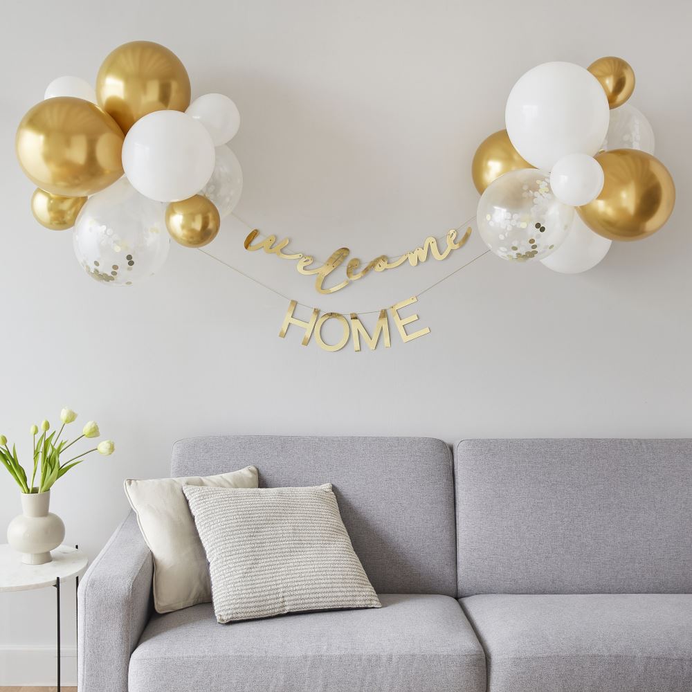 gold-welcome-home-bunting-with-balloons|HEB-120|Luck and Luck| 1