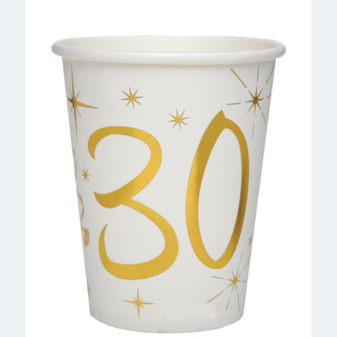 age-30-white-and-gold-paper-party-cups-x-10-30th-birthday|615700000030|Luck and Luck| 1