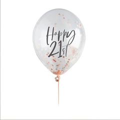 happy-21st-rose-gold-confetti-balloons-5-pack|HBMM212|Luck and Luck|2