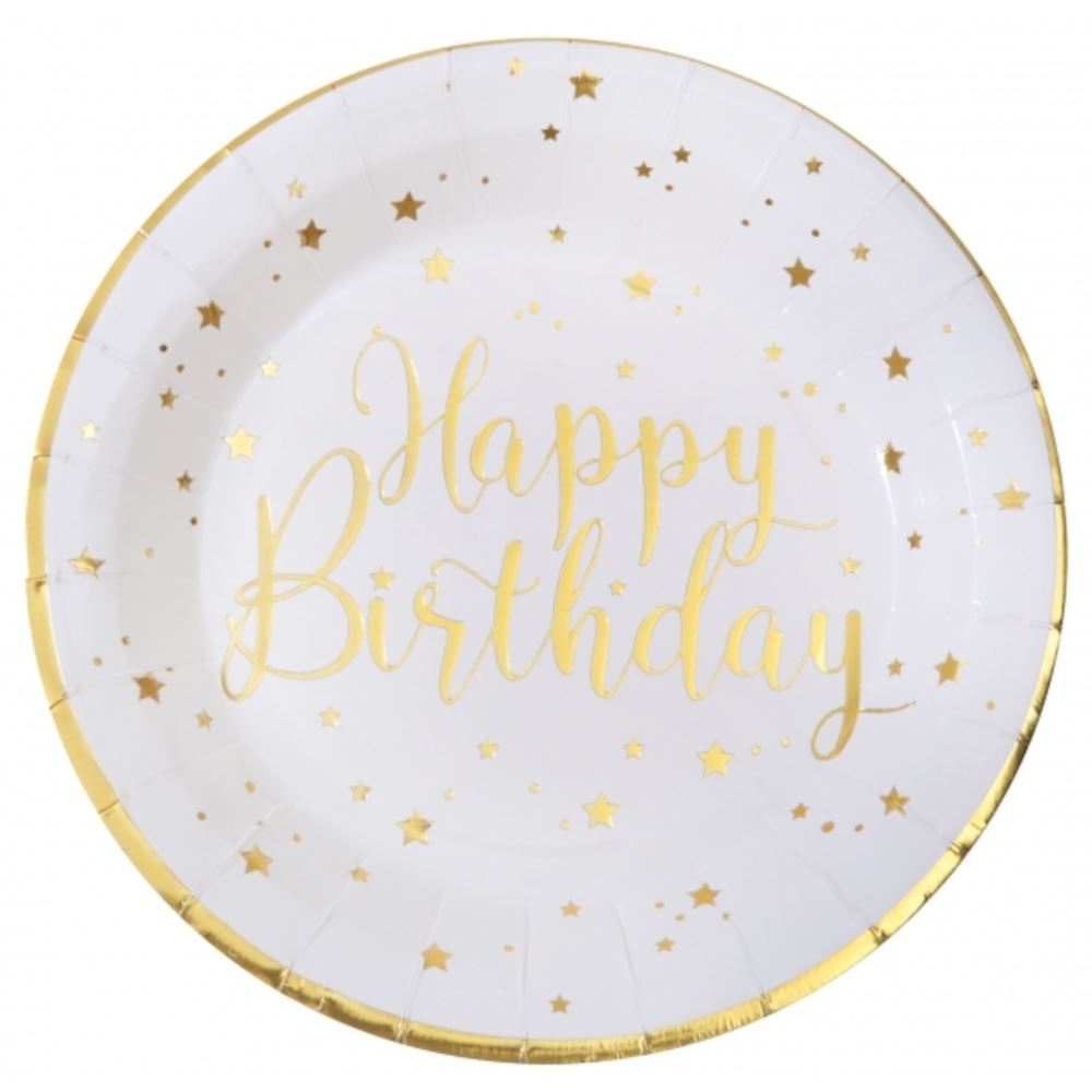 white-and-gold-happy-birthday-paper-party-plates-x-10|674500000001|Luck and Luck|2