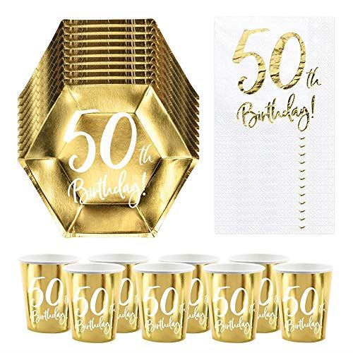 50th-birthday-party-pack-6-gold-plates-6-gold-paper-cups-20-paper-napkins|PP50THDECO|Luck and Luck| 1