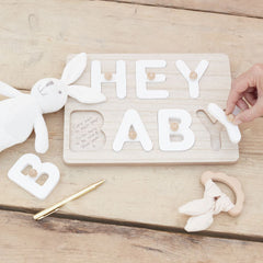 hey-baby-wooden-puzzle-baby-shower-guest-book|HEB-106|Luck and Luck| 1