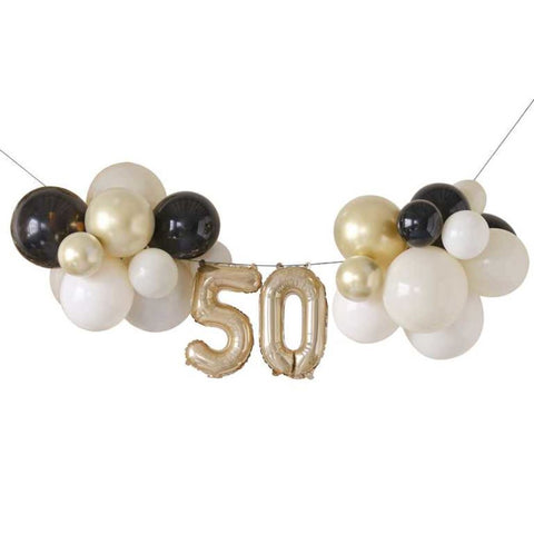 giant-50th-birthday-foil-balloon-bunting-nude-cream-black-gold|CN-116|Luck and Luck|2