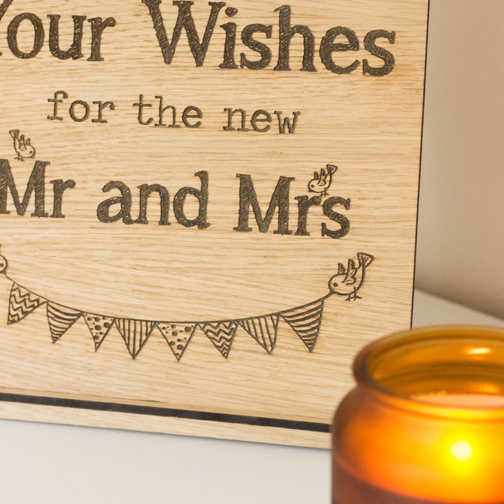 personalised-oak-veneer-wooden-sign-leave-your-wishes-wedding|LLWWSTMMAMLYWO|Luck and Luck|2