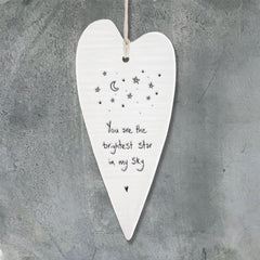 east-of-india-long-porcelain-hanging-heart-you-are-the-brightest-star-gift|6243|Luck and Luck|2