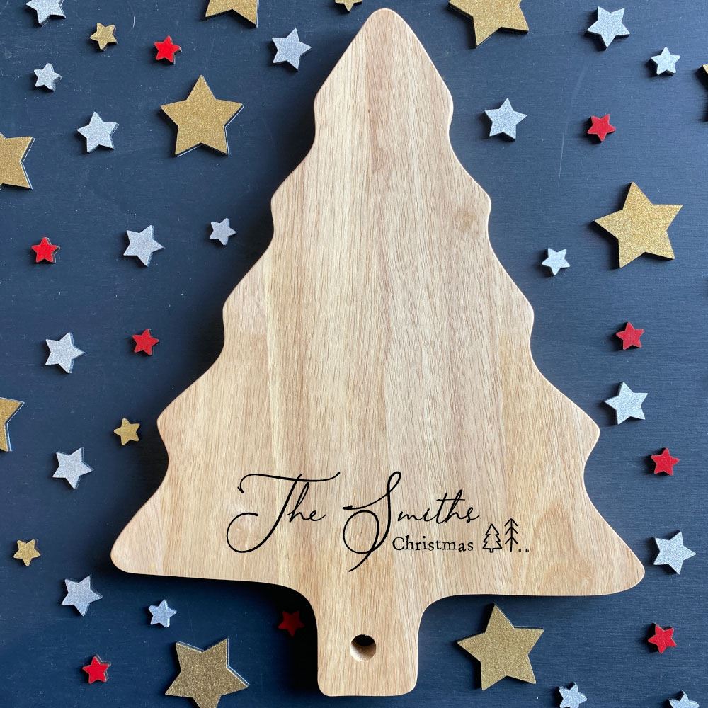 personalised-christmas-tree-cheese-board-with-family-surname-gift|LLWWT9276D3|Luck and Luck| 1