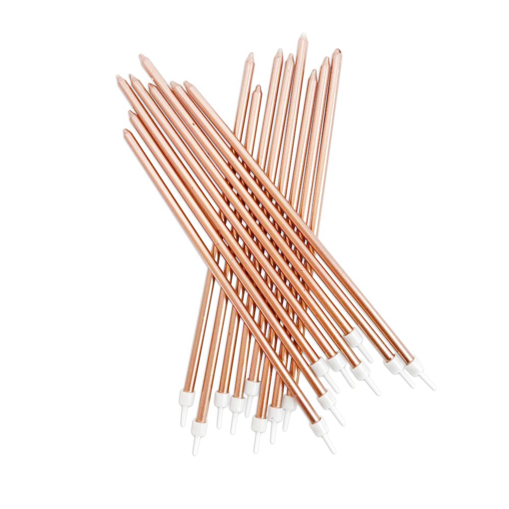 extra-tall-candles-metallic-rose-gold-with-holders-x-16-birthday|AHC211|Luck and Luck| 1