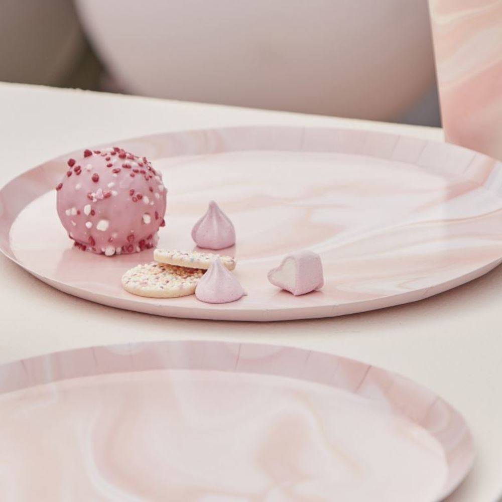 pink-marble-print-paper-party-plates-x-8|MIX-622|Luck and Luck| 1