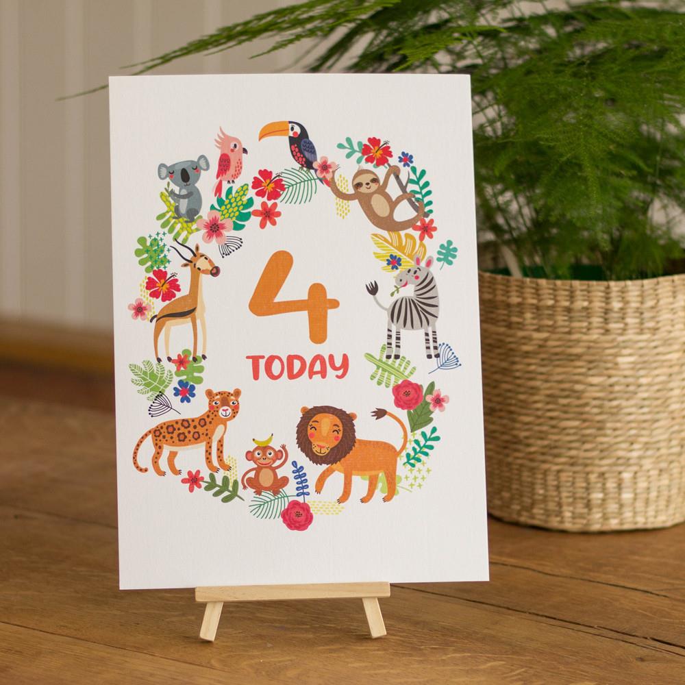rainforest-age-4-birthday-sign-and-easel|LLSTWRAINFOREST4A4|Luck and Luck| 1