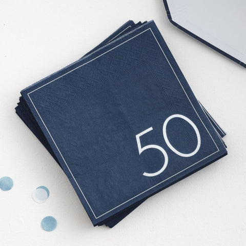 navy-blue-50th-birthday-paper-party-napkins-x-16|MA-433|Luck and Luck| 1