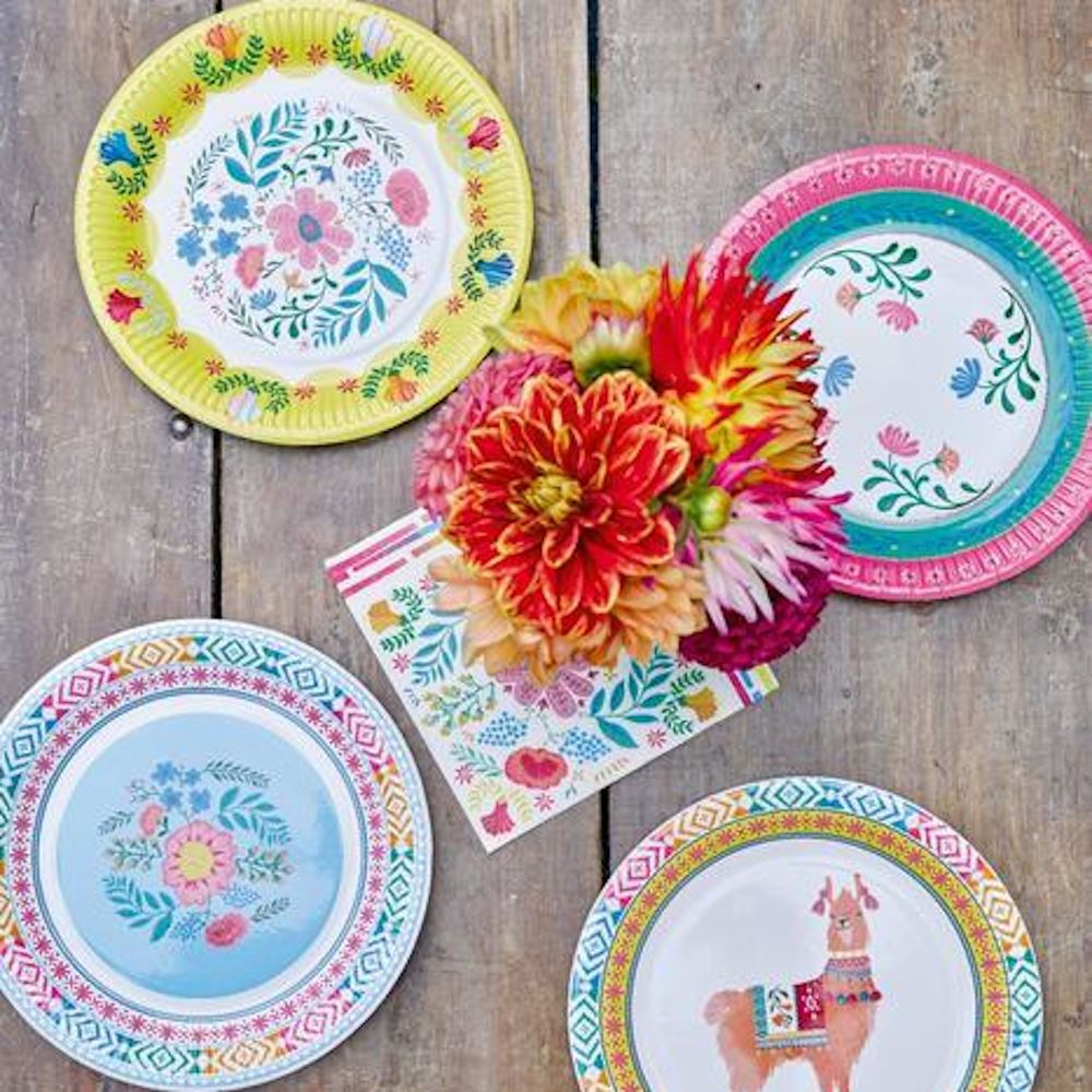 floral-boho-bright-paper-party-plates-pack-of-12-medium-size|BOHO-PLATE-FLORAL-M|Luck and Luck| 1