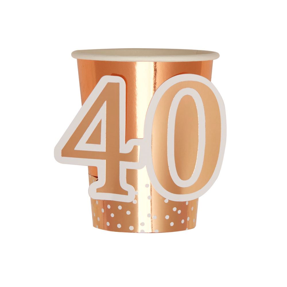 rose-gold-40th-birthday-paper-party-cups-x-8|778067|Luck and Luck|2
