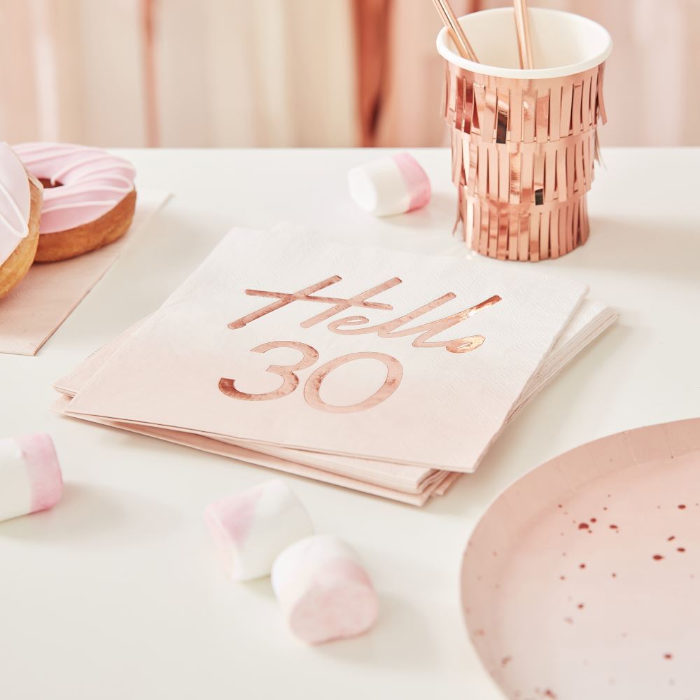 hello-30-rose-gold-paper-party-napkins-30th-birthday-napkins-x-16|MIX135|Luck and Luck| 1