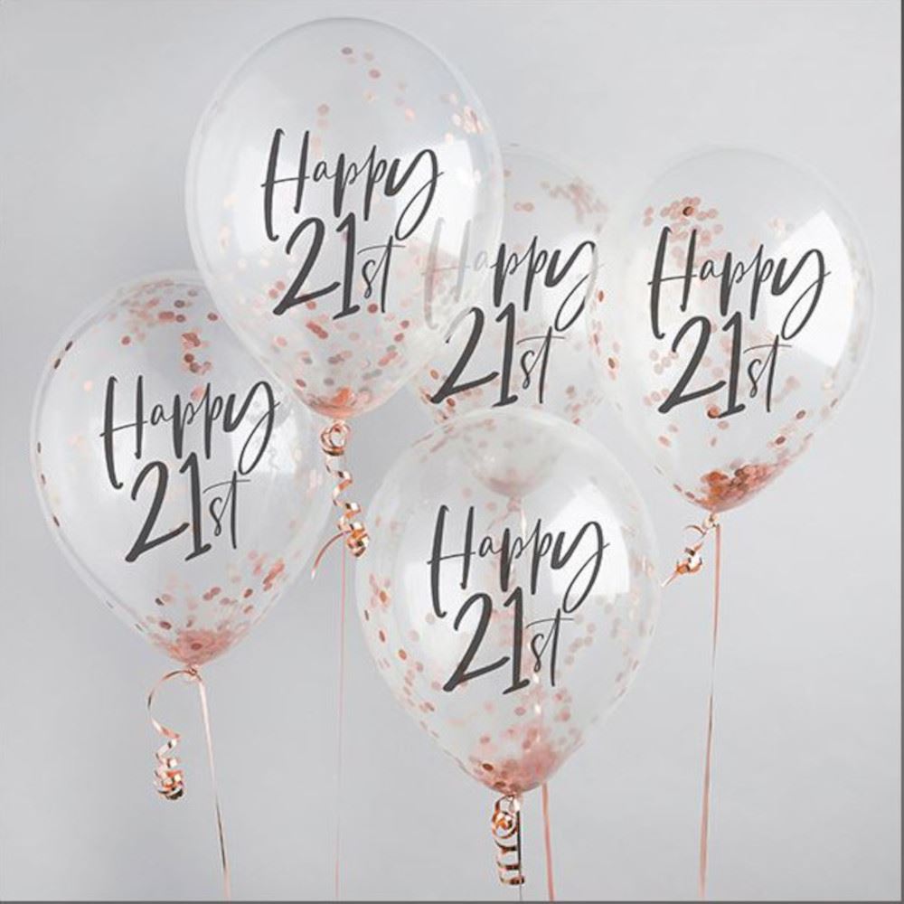 happy-21st-rose-gold-confetti-balloons-5-pack|HBMM212|Luck and Luck| 1